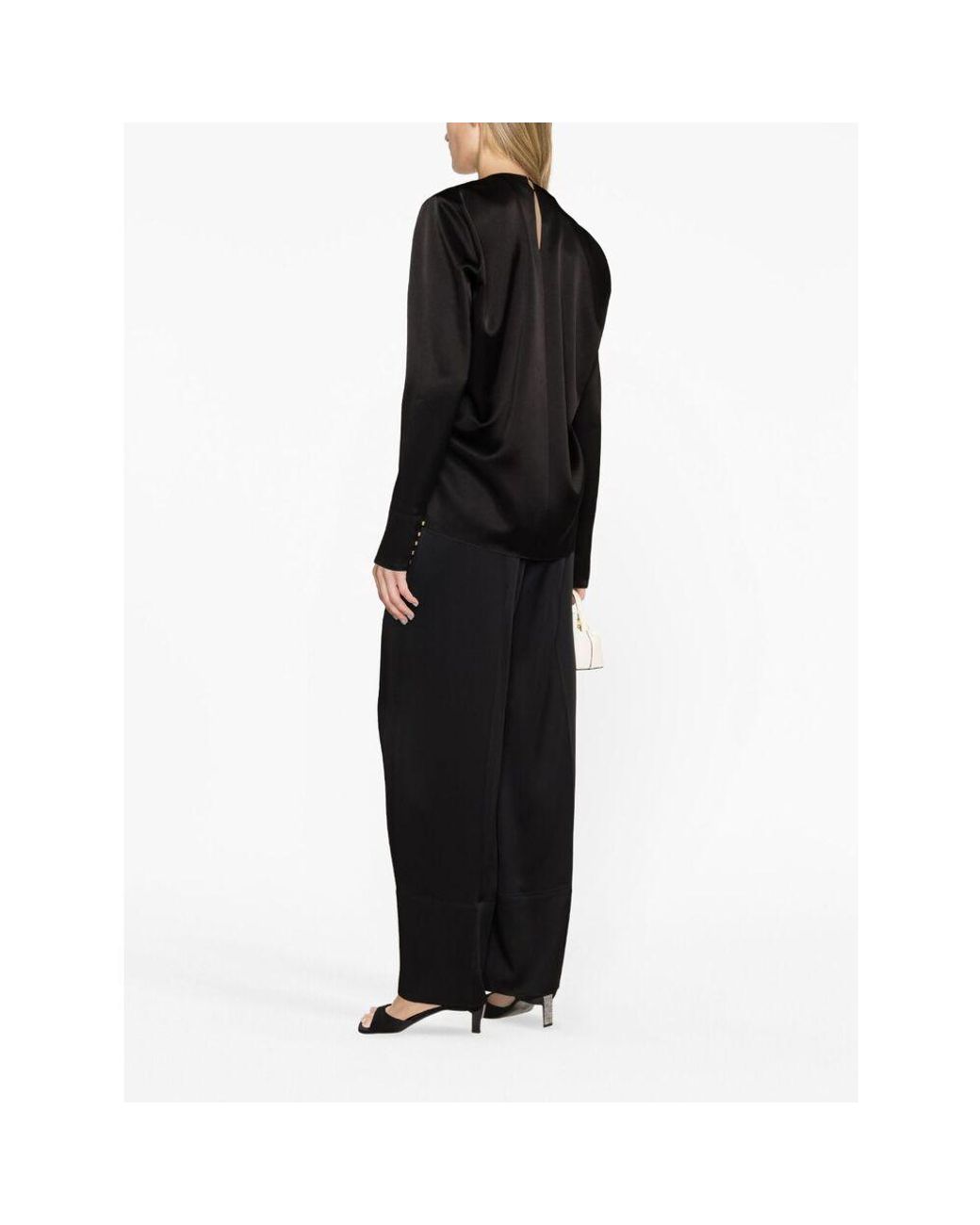 Lanvin Black Eyelet Detailed Draped Top