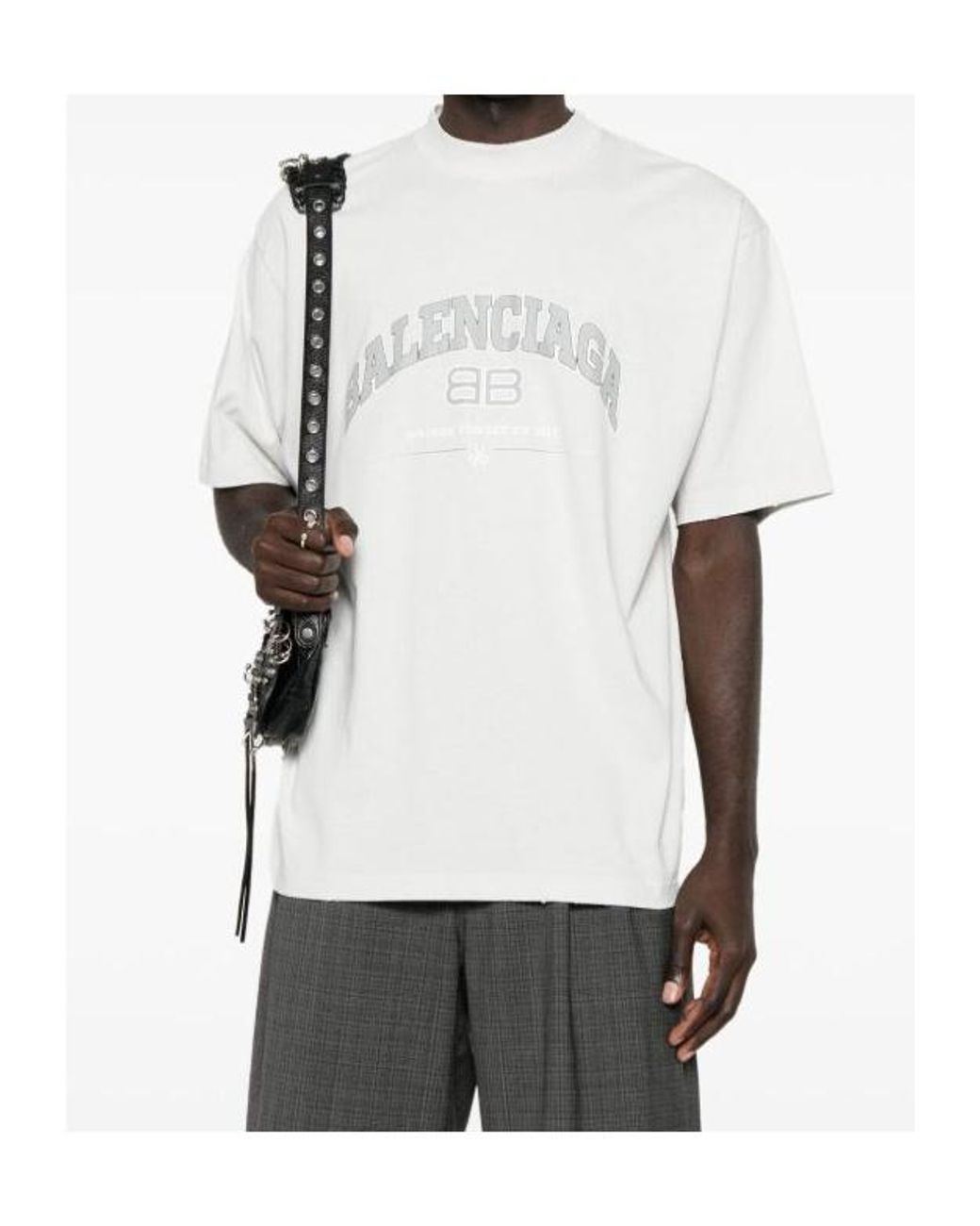 Balenciaga White Bb Logo Printed Used-Effect T-Shirt
