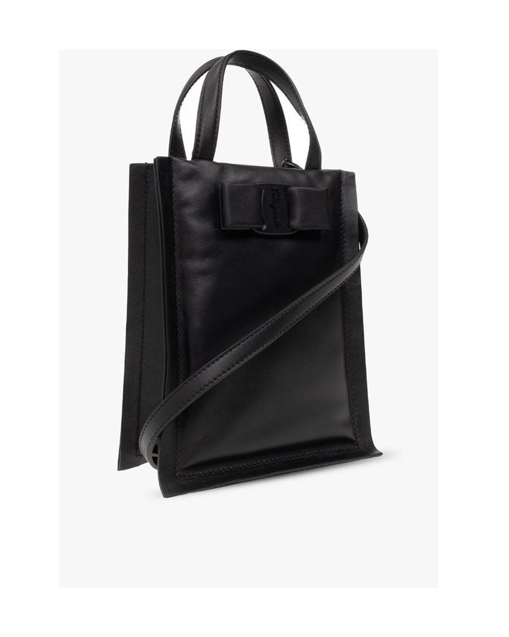 Ferragamo Black Buckle-Detail Leather Tote Bag