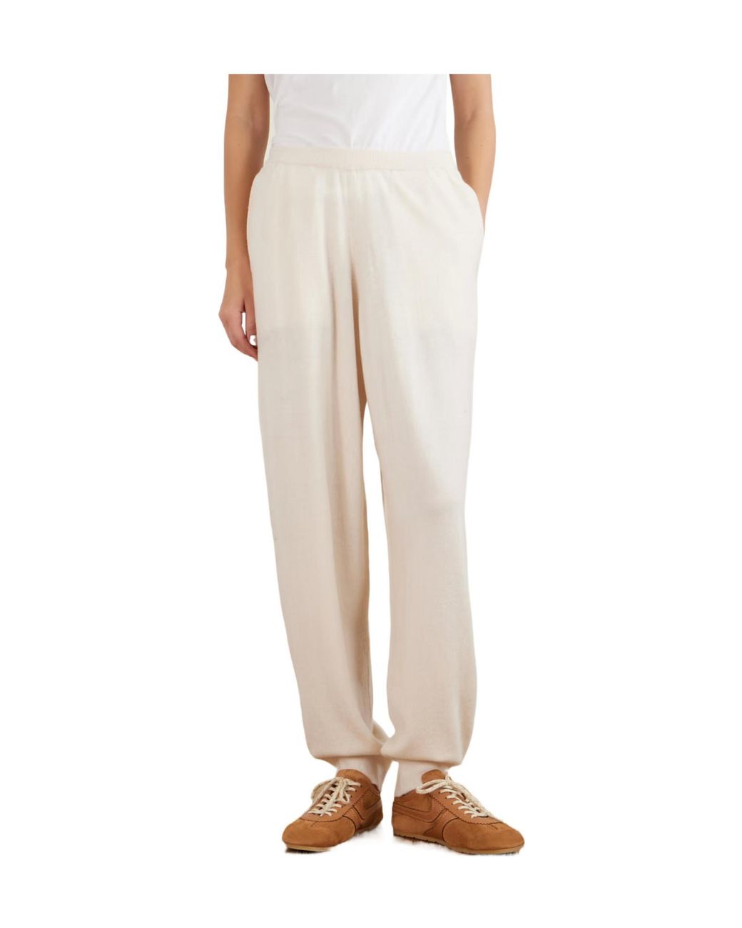 Allude White Cashmere-Blend Tapered Pants