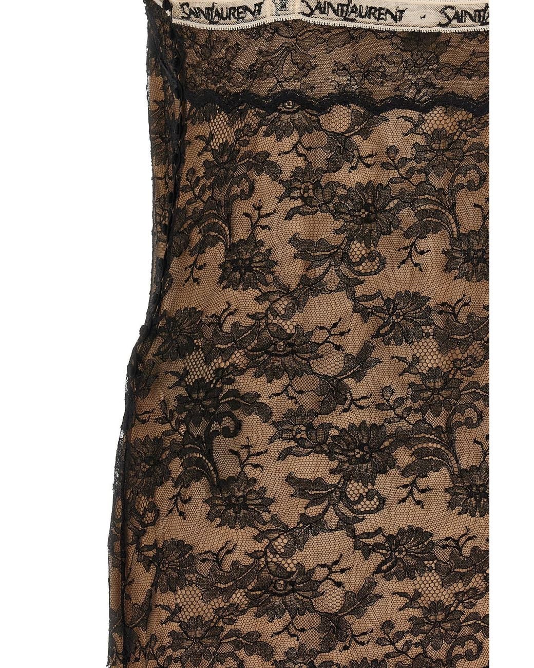Saint Laurent Brown Lace Slip Dress