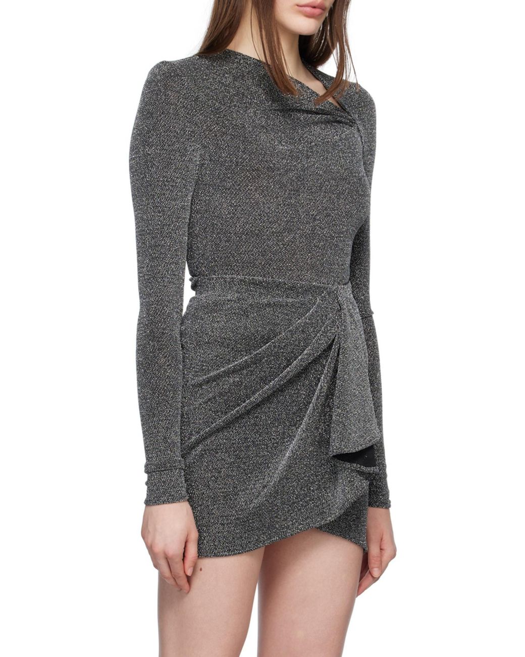 Isabel Marant Gray Shimmer Asymmetric-Neck Top