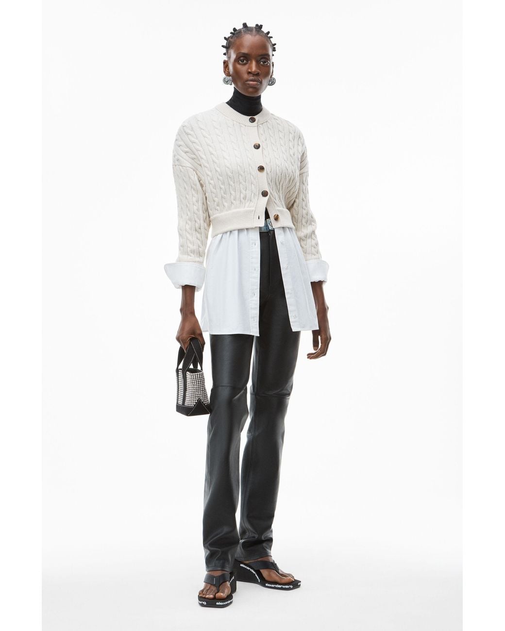 Alexander Wang White Bi-Layer Cable Shipping Cardigan
