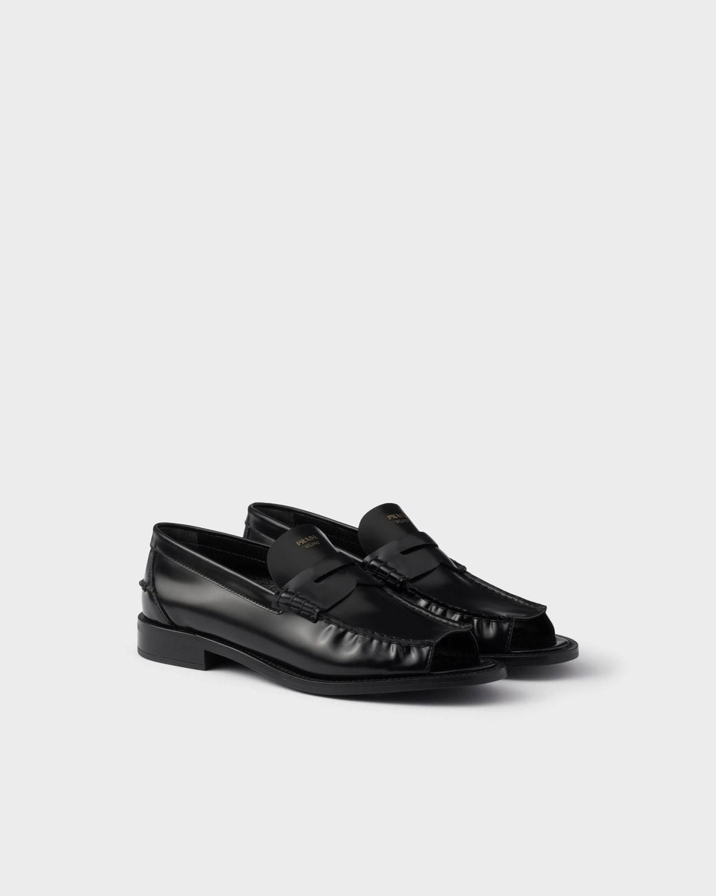 Prada Black Leather Ruched Cutout Loafers