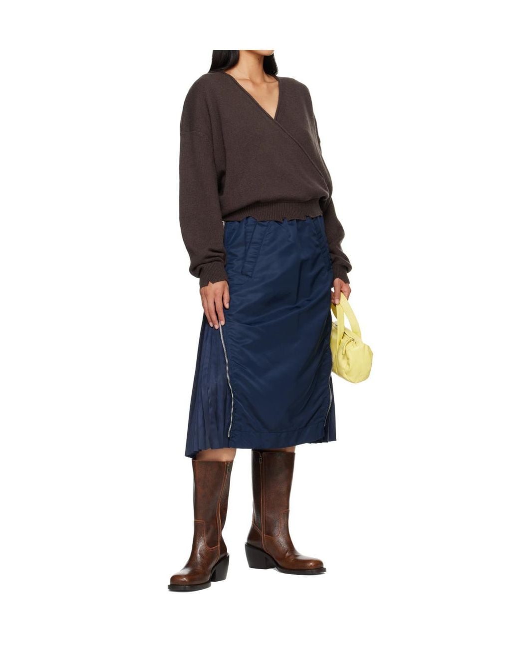 OPEN YY Blue Wool-Blend Crossover Wrap-Style Knit Sweater