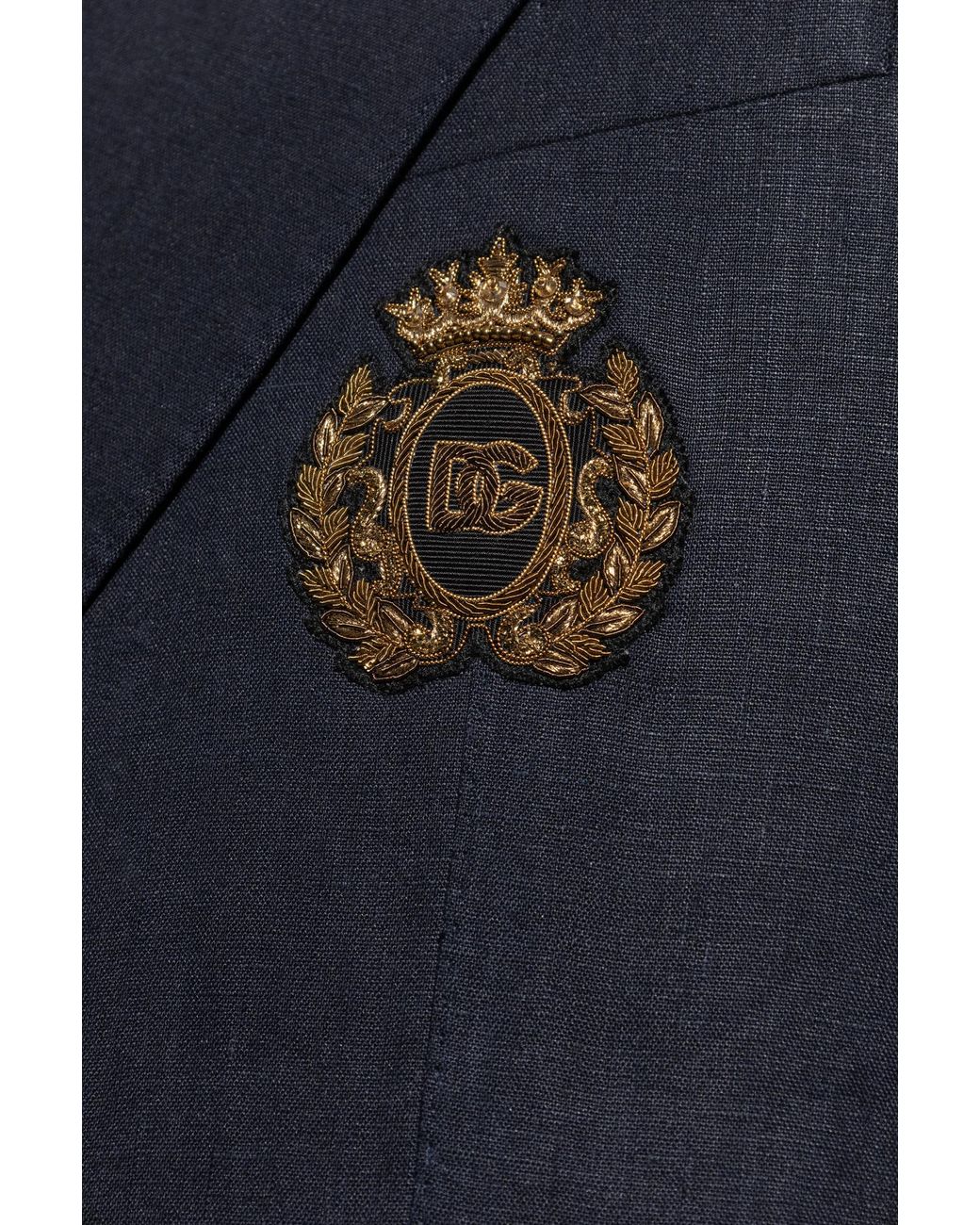 Dolce & Gabbana Blue Heraldic Emblem Double-Breasted Tailored Jacket for men