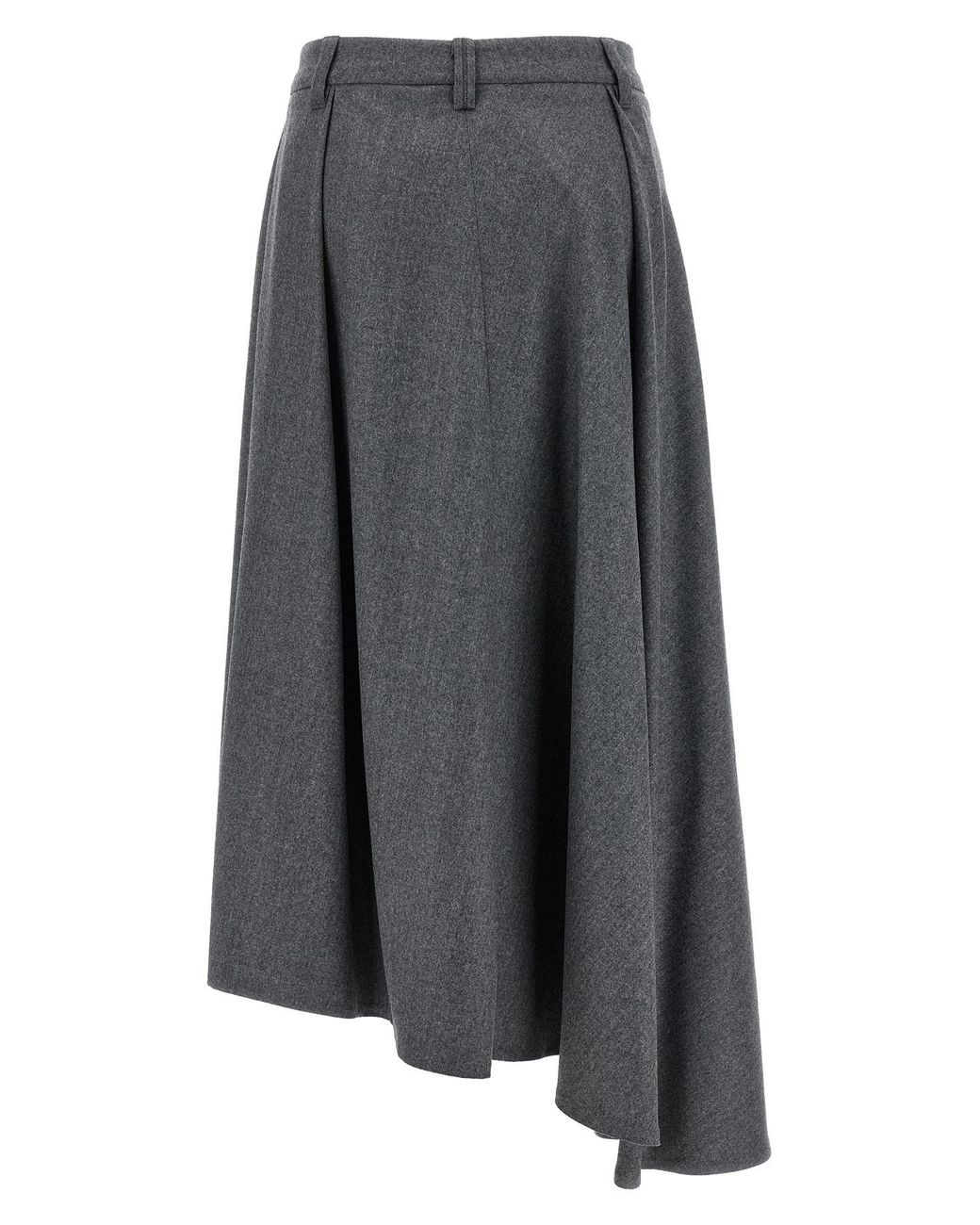 Brunello Cucinelli Gray Asymmetrical Hem Midi Skirt