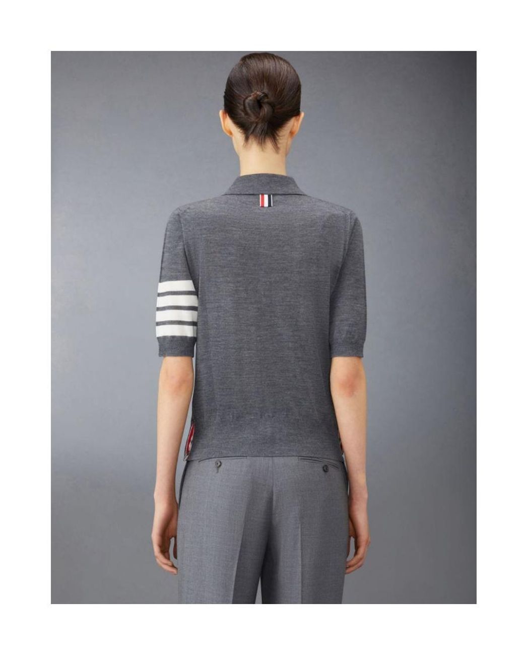 Thom Browne Gray 4-Bar Button Detailed Short-Sleeved Polo Shirt