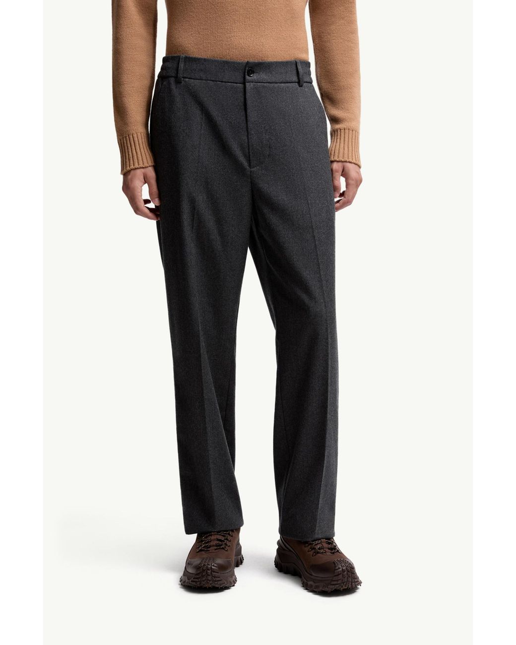 Moncler Gray Flannel Tailored Trousers for men