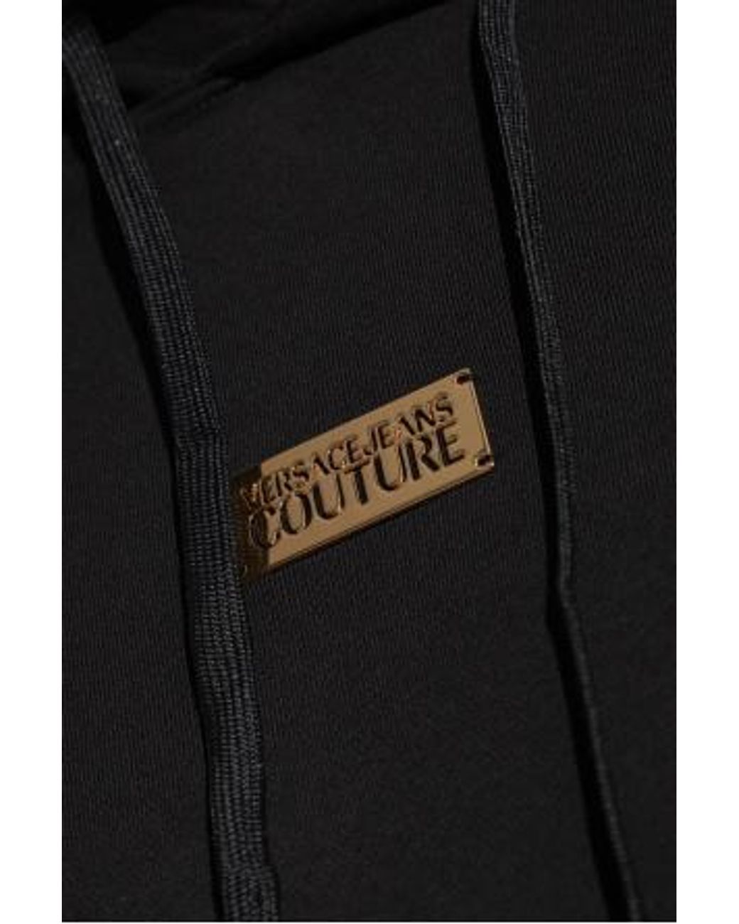 Versace Jeans Black Couture Logo Plaque Drawstring Hoodie for men