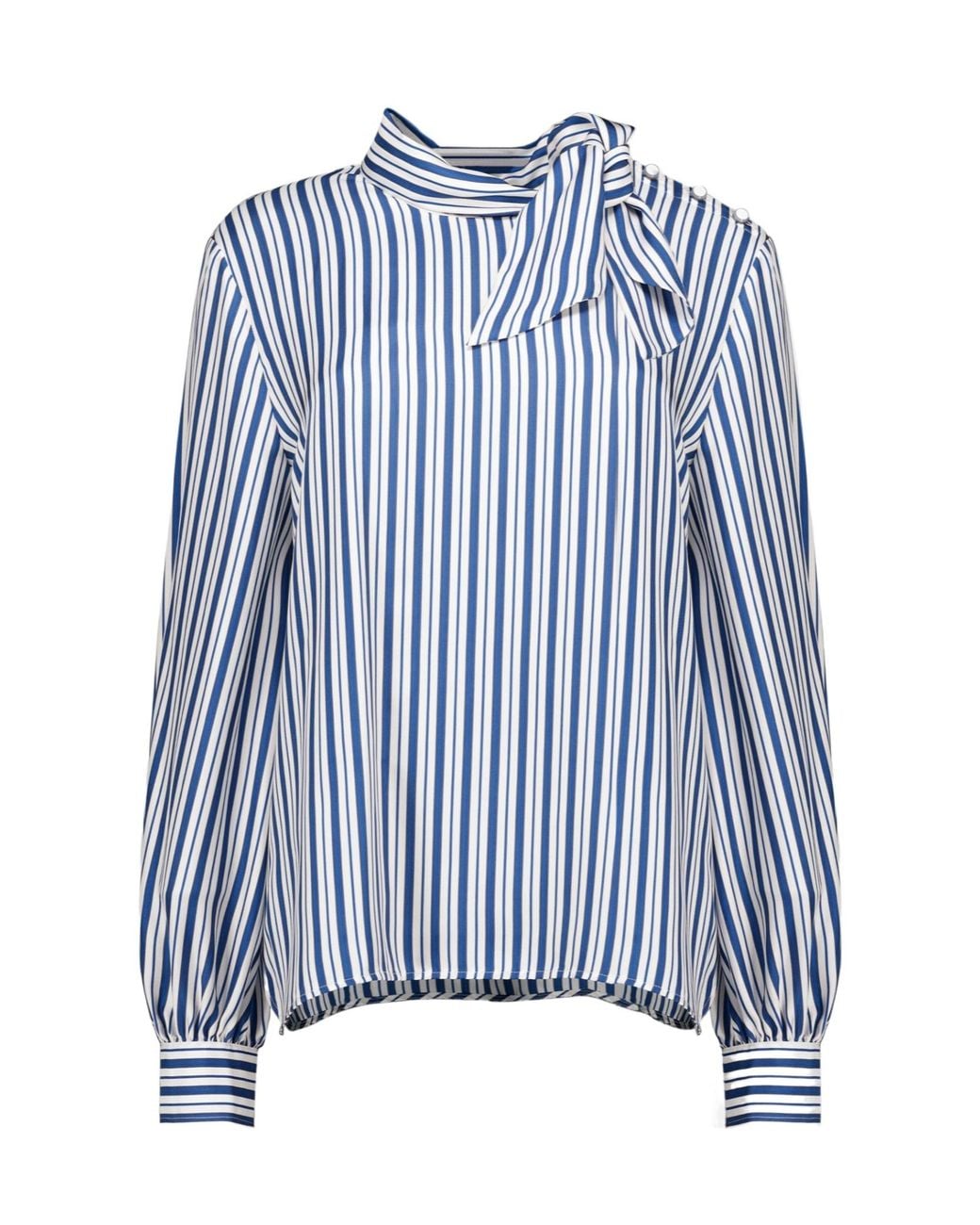 Max Mara Blue Striped Bow-Neck Top