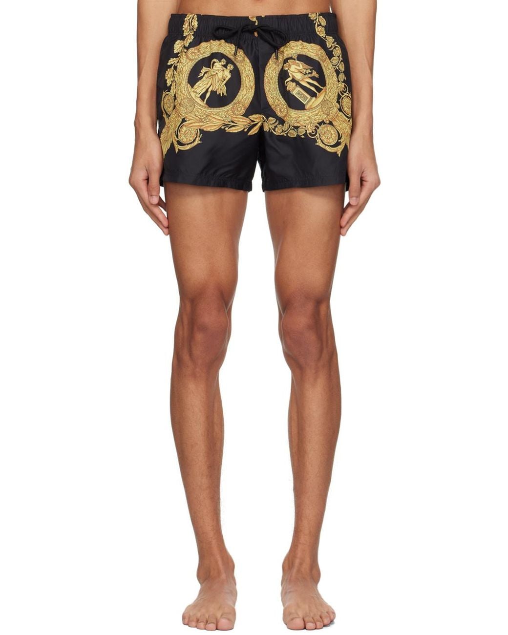 Versace Yellow Baroque-Print Swim Shorts for men