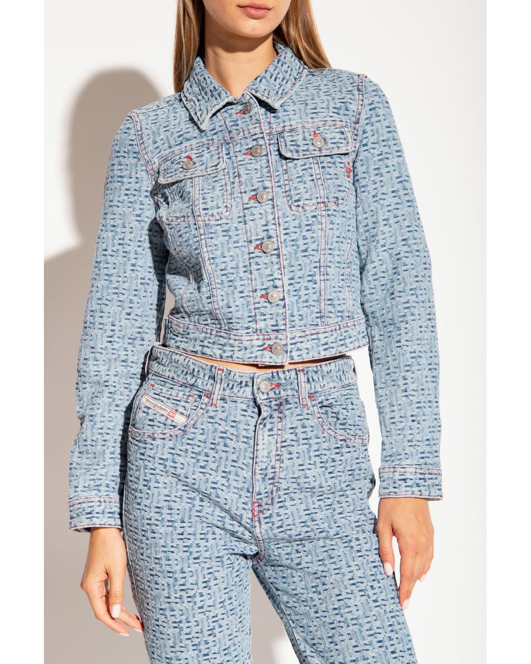 DIESEL Blue Cropped Patterned Denim Jacket