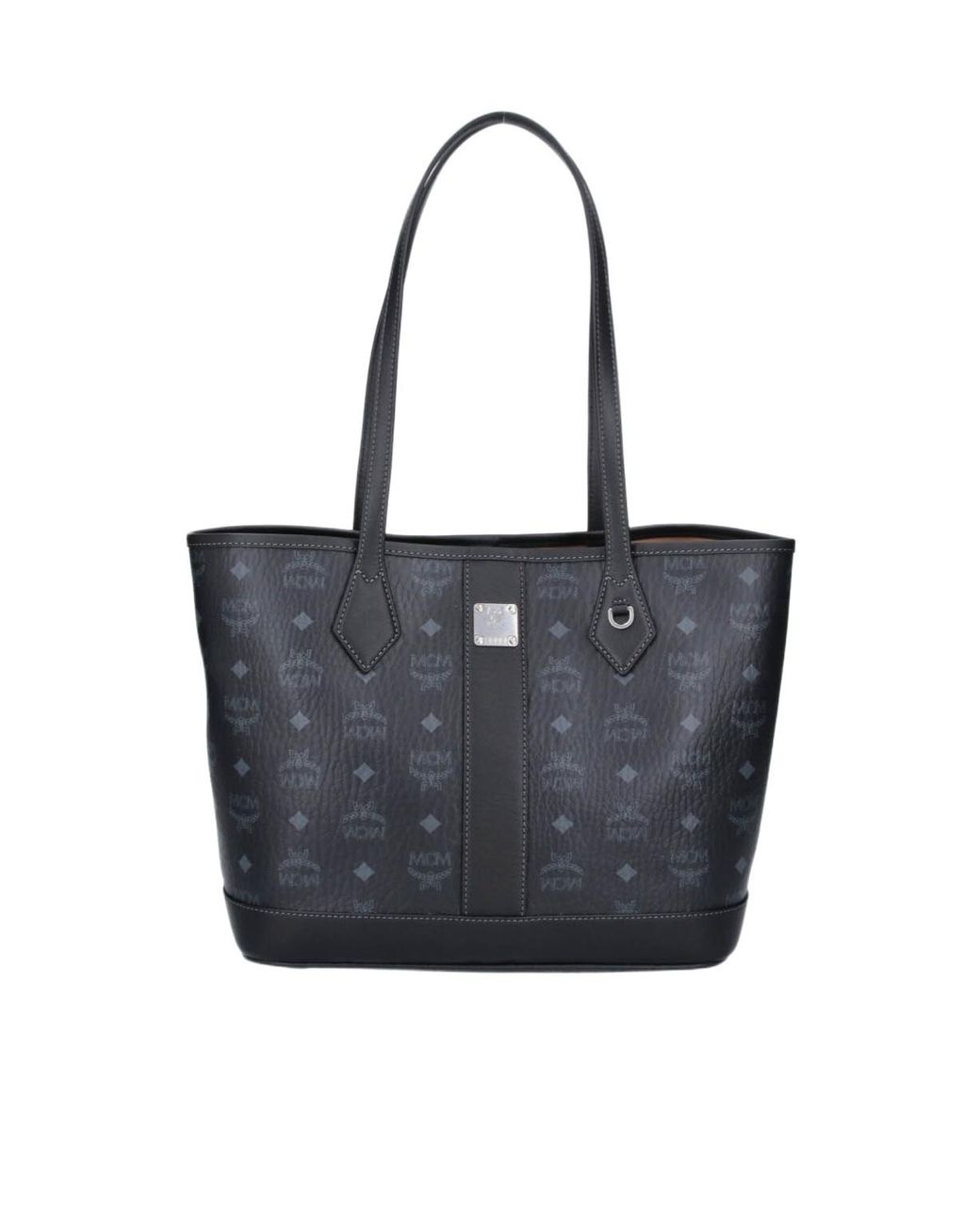 MCM Black Logo Plaque Monogram Tote Bag
