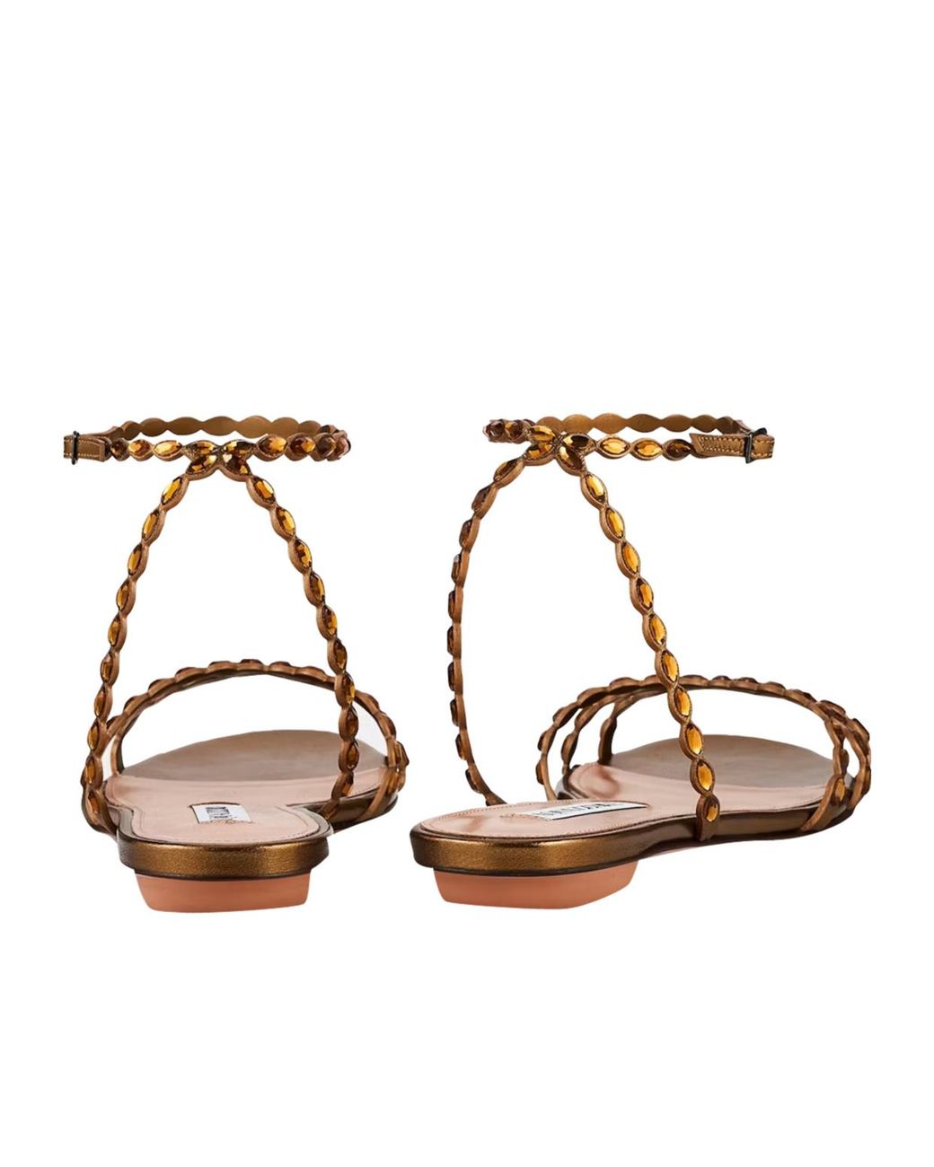 Aquazzura Metallic Love Struck Ankle-Strap Flat Sandals