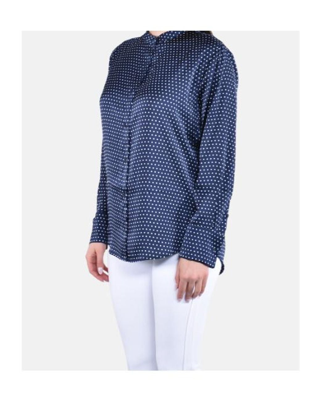 Michael Kors Blue Michael Polka Dot Print Satin Shirt