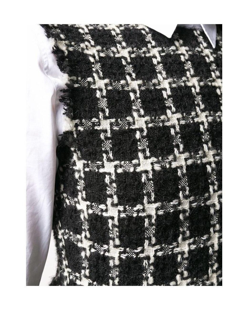 Valentino Black Tweed Checkered Sleeveless Dress