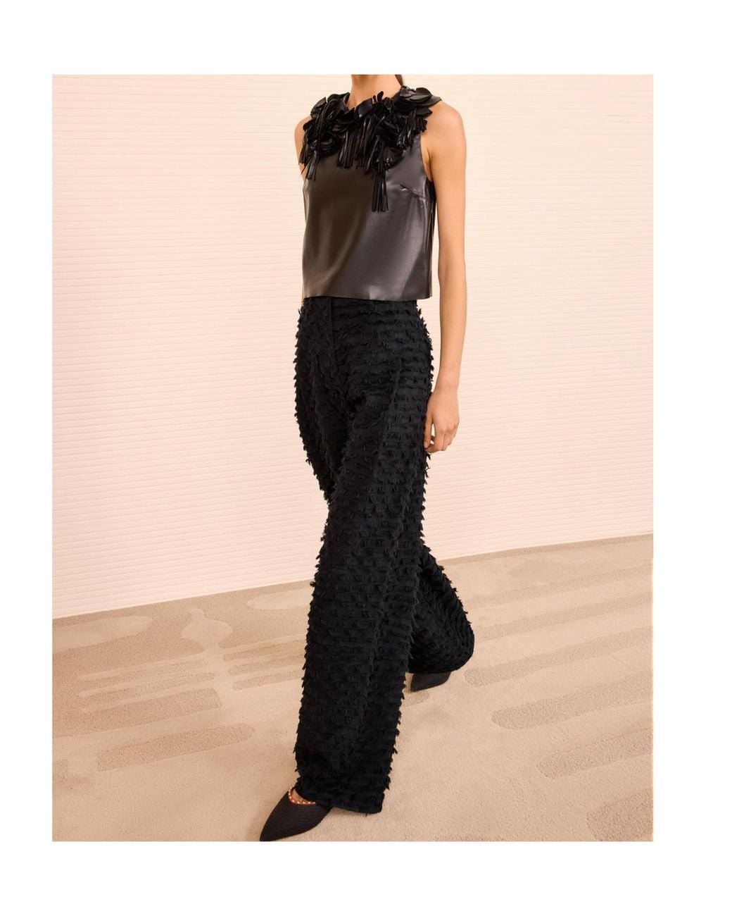 Ulla Johnson Black Marlowe Floral-Appliquéd Leather Top