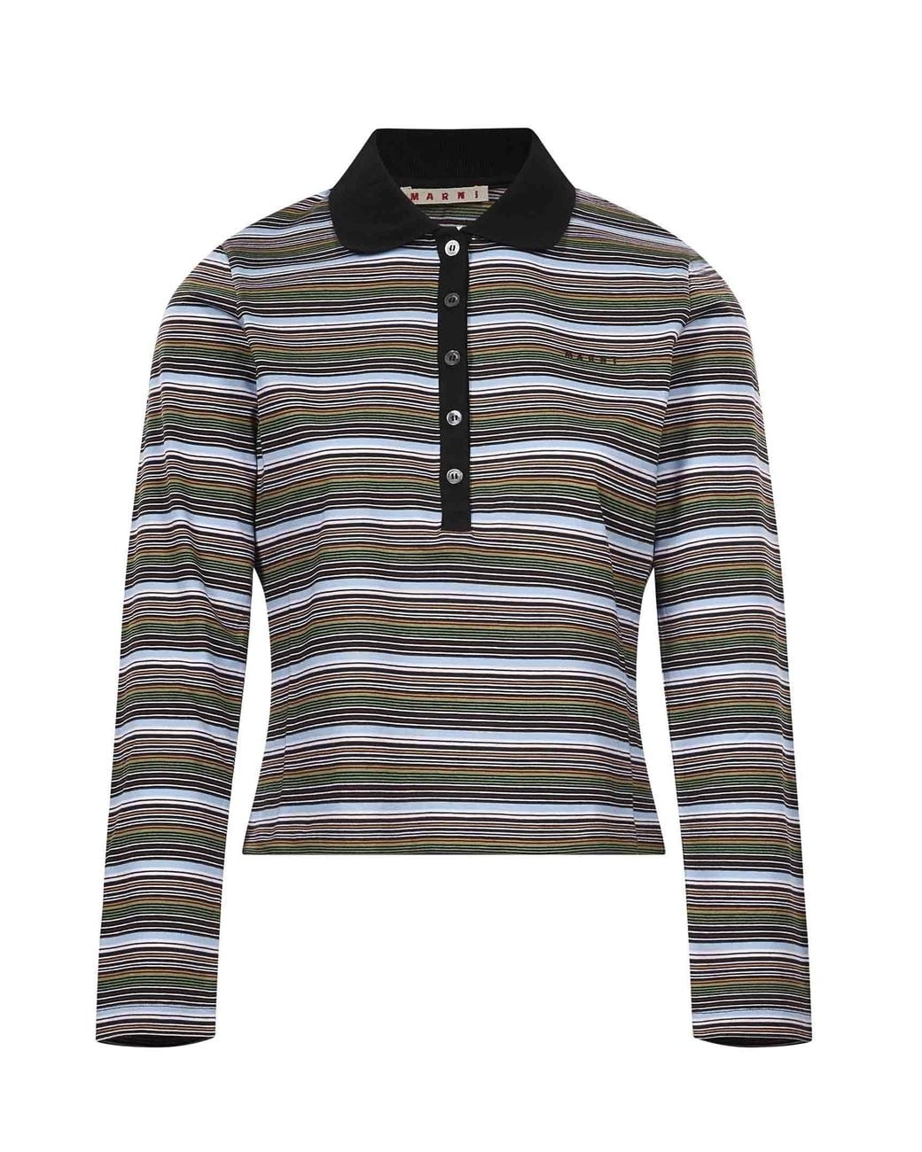 Marni Gray Striped Long Sleeve Polo Top