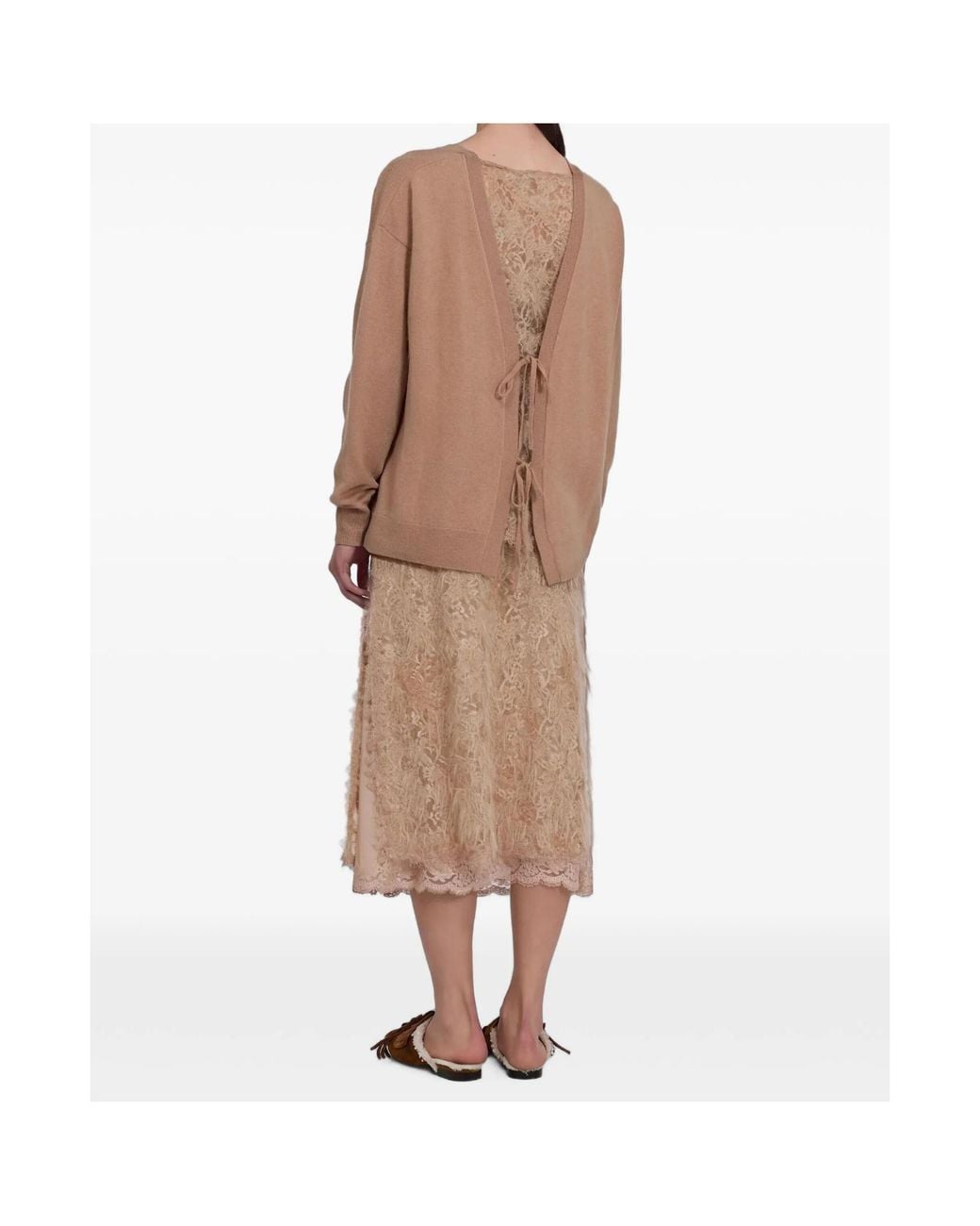 ERMANNO FIRENZE Brown Lace Trim Tie-Front Sweater