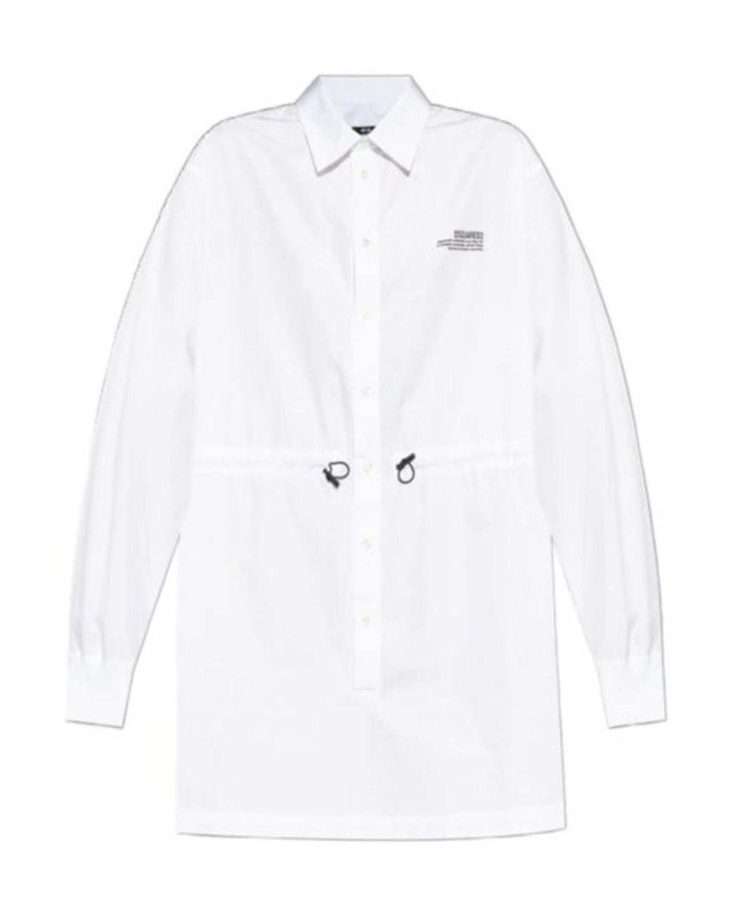 DSquared² White Logo Printed Drawstring Waist Mini Shirt Dress