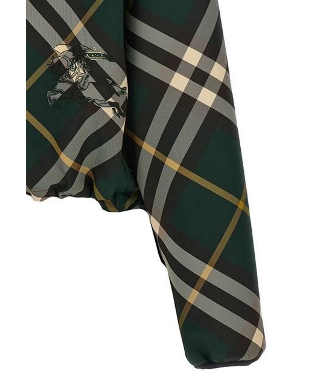 Burberry Green Check-Pattern Zip-Up Hooded Cropped Jacket