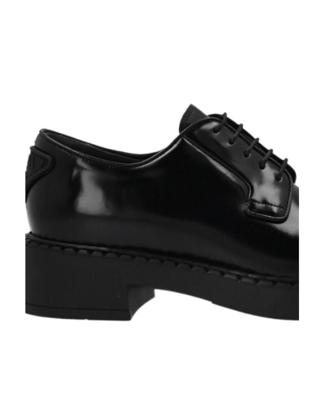 Prada Black Glossy Leather Logo Derby Shoes