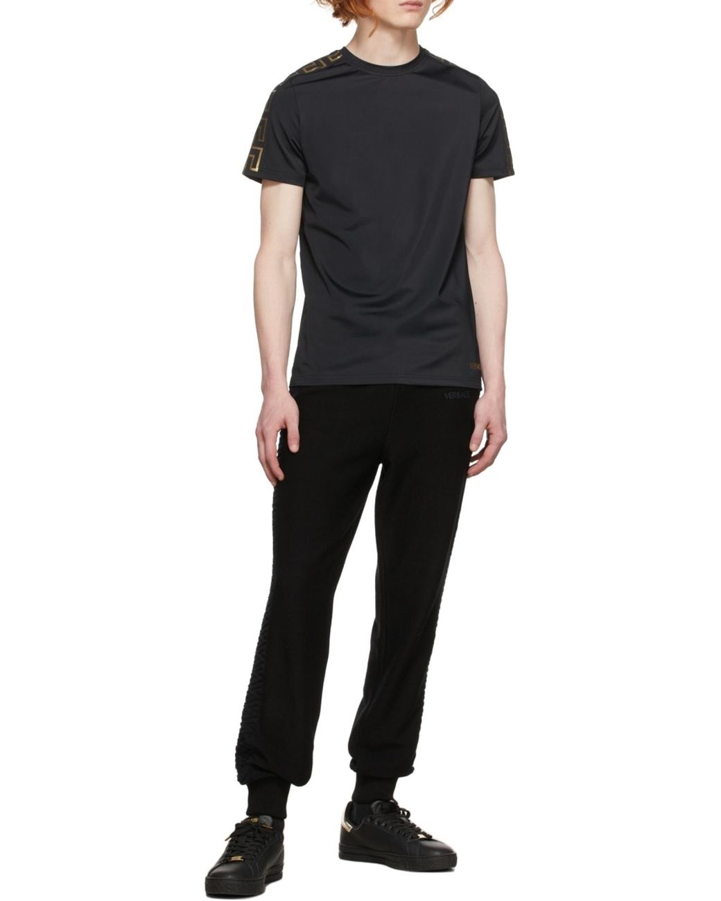 Versace Black La Greca-Print Short-Sleeve T-Shirt for men