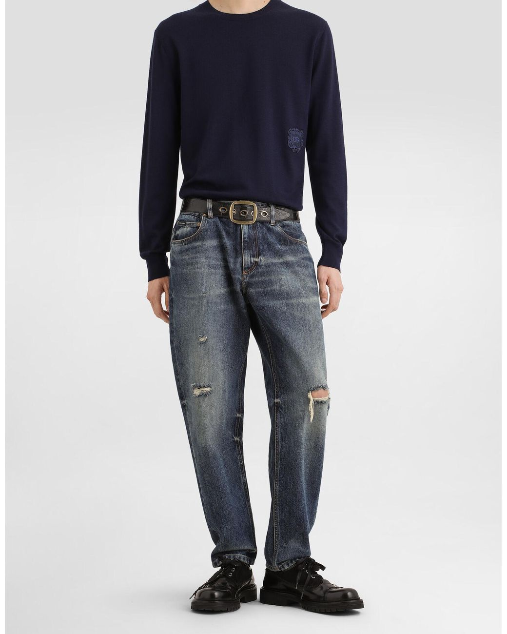 Dolce & Gabbana Blue Kipas Vulkan Distressed Jeans for men