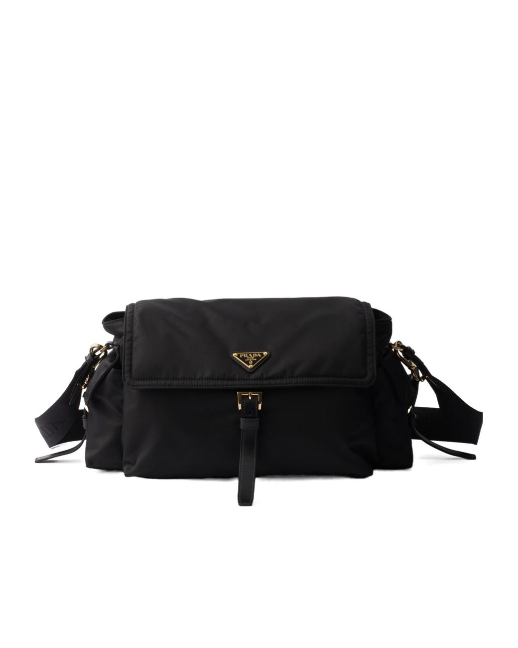 Prada Black Logo Plaque Foldover-Top Shoulder Bag