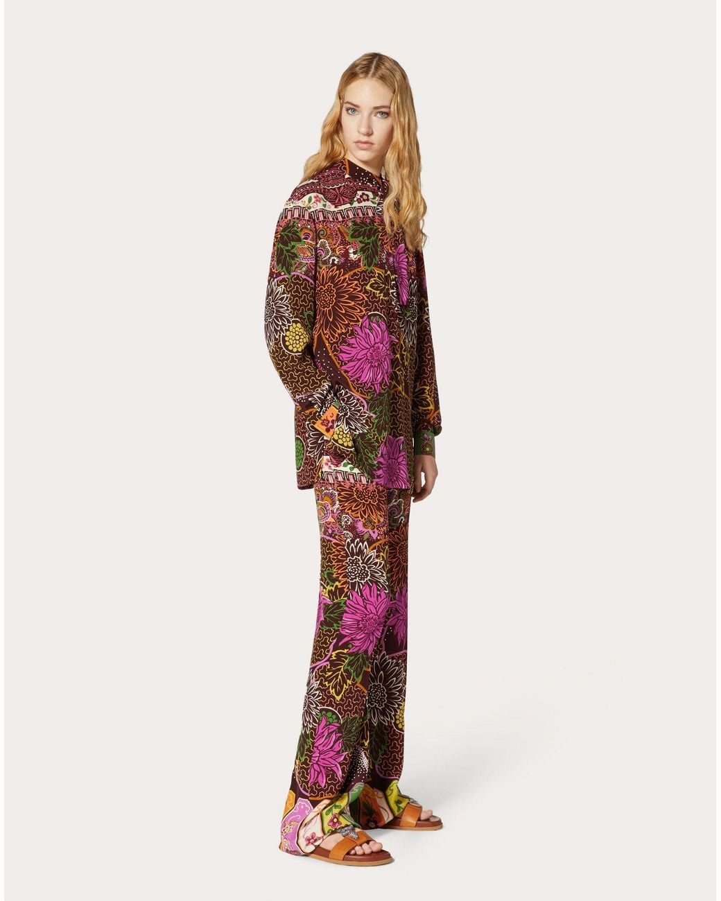 Valentino Red Floral Print Pussy Bow Blouse