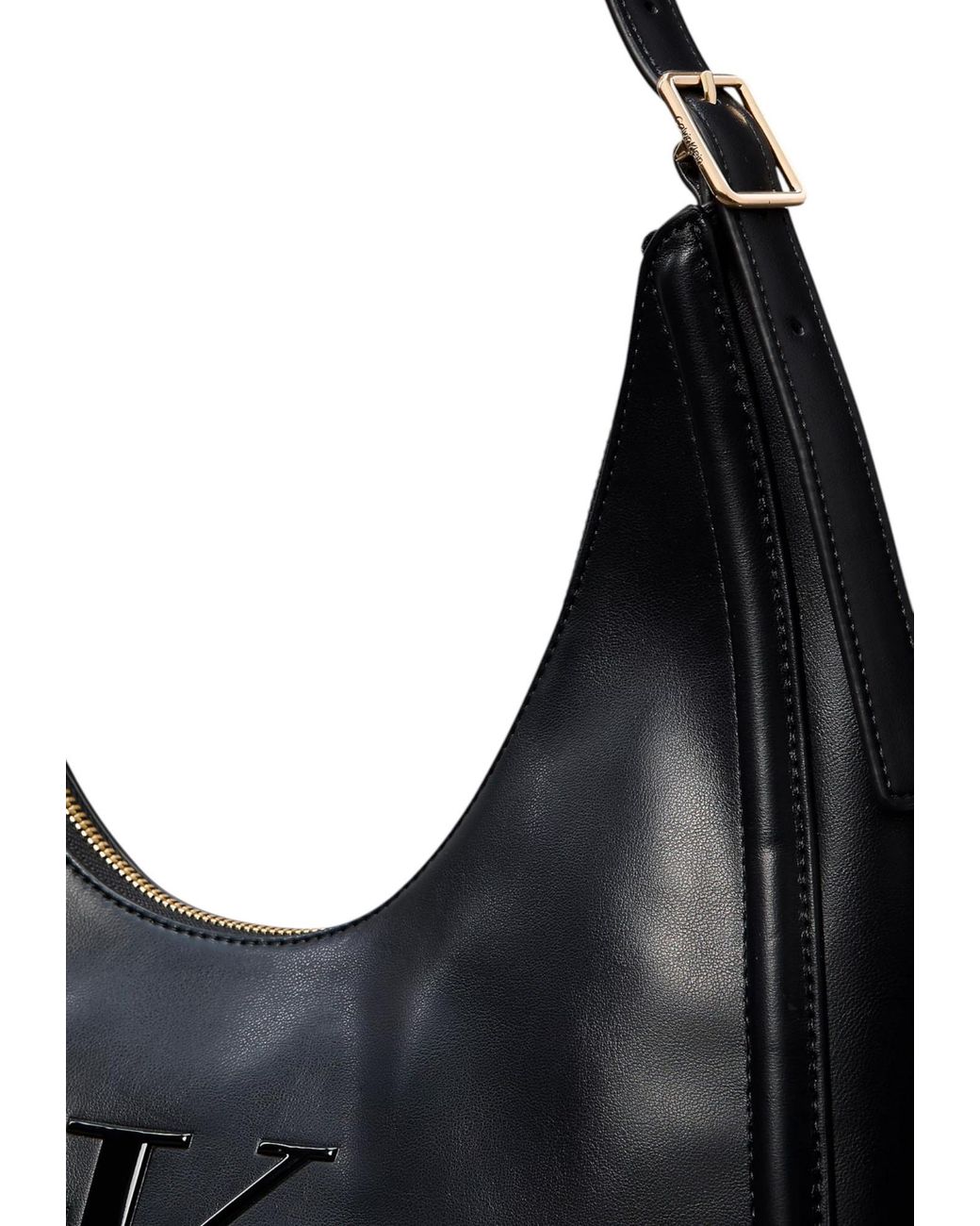 Calvin Klein Black Soft Touch Crescent Logo Hobo Bag