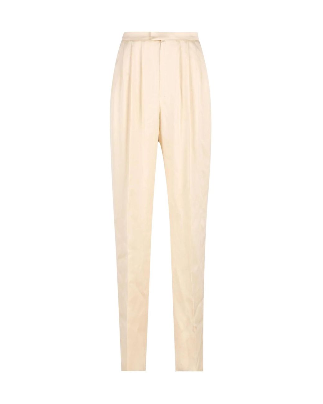 Saint Laurent Natural Pleated Straight Leg Pants