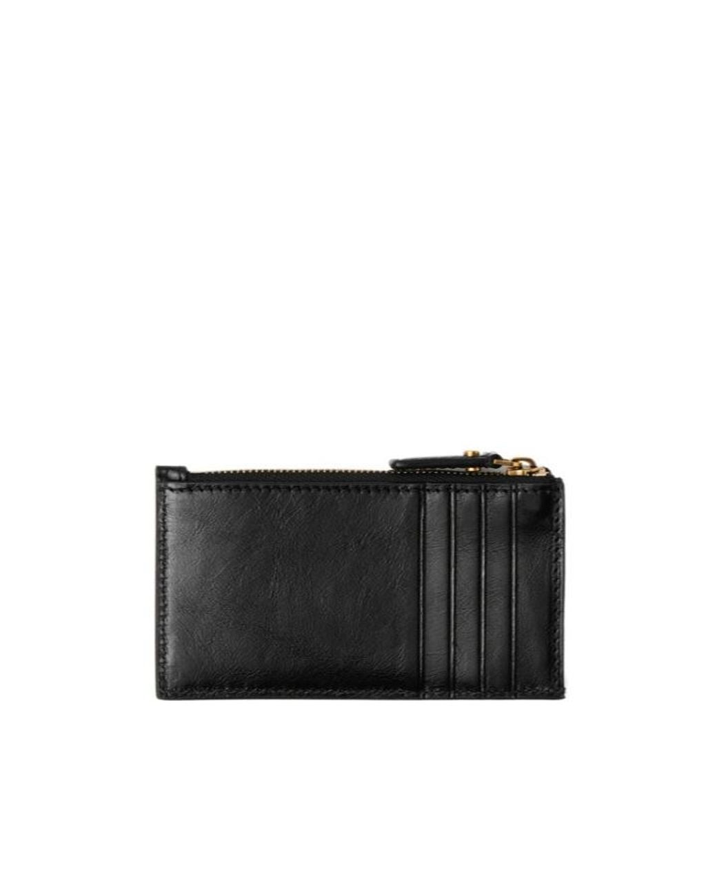 Versace Black Roomy Leather Zip Card Holder for men