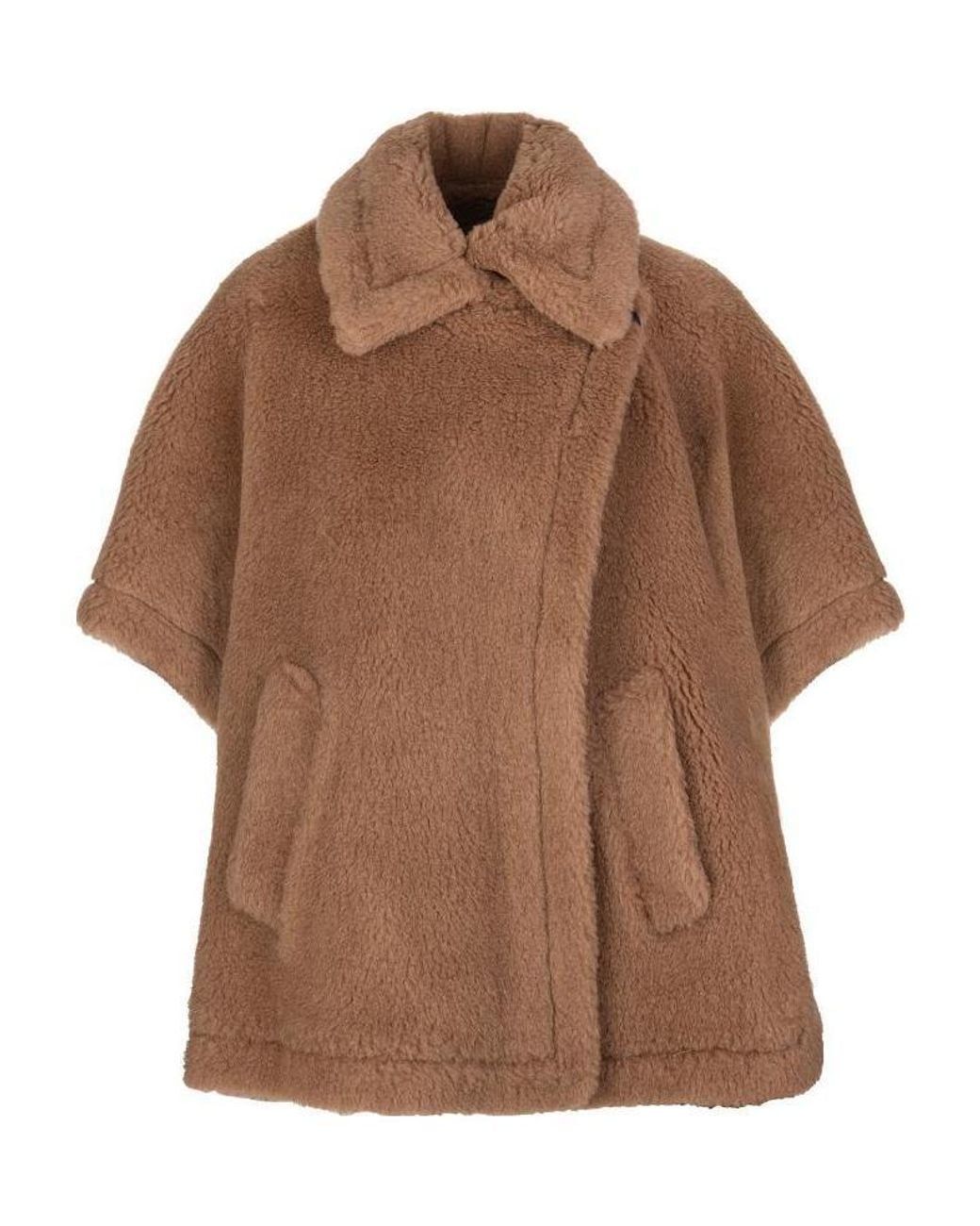 Max Mara Brown Teddy-Fabric Oversized-Collar Cape