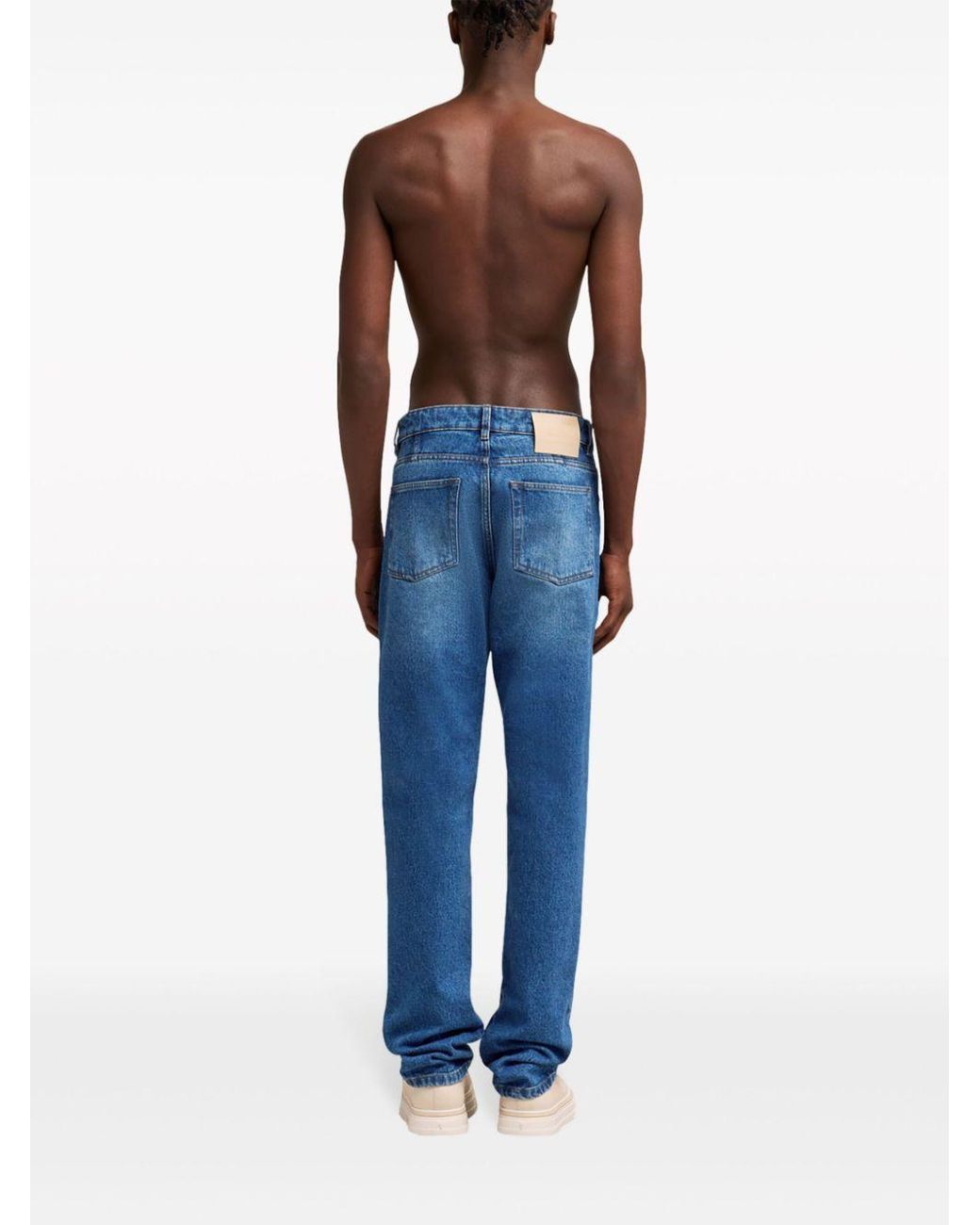 AMI Blue Logo Patch Classic Fit Jeans for men