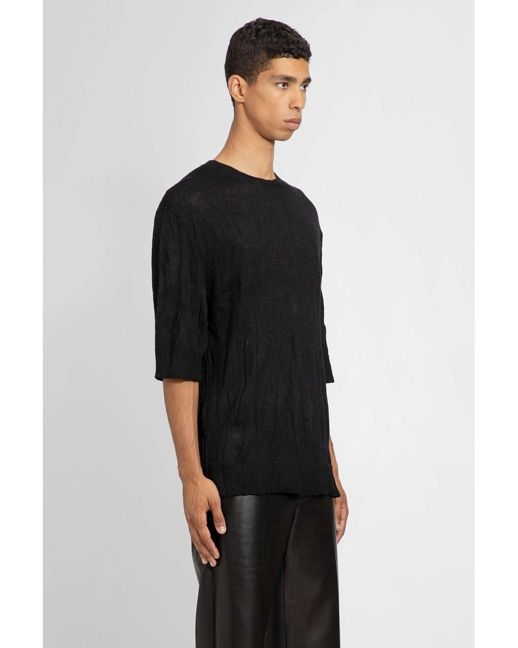 Helmut Lang Black Crushed Logo Intarsia Knitted T-Shirt for men