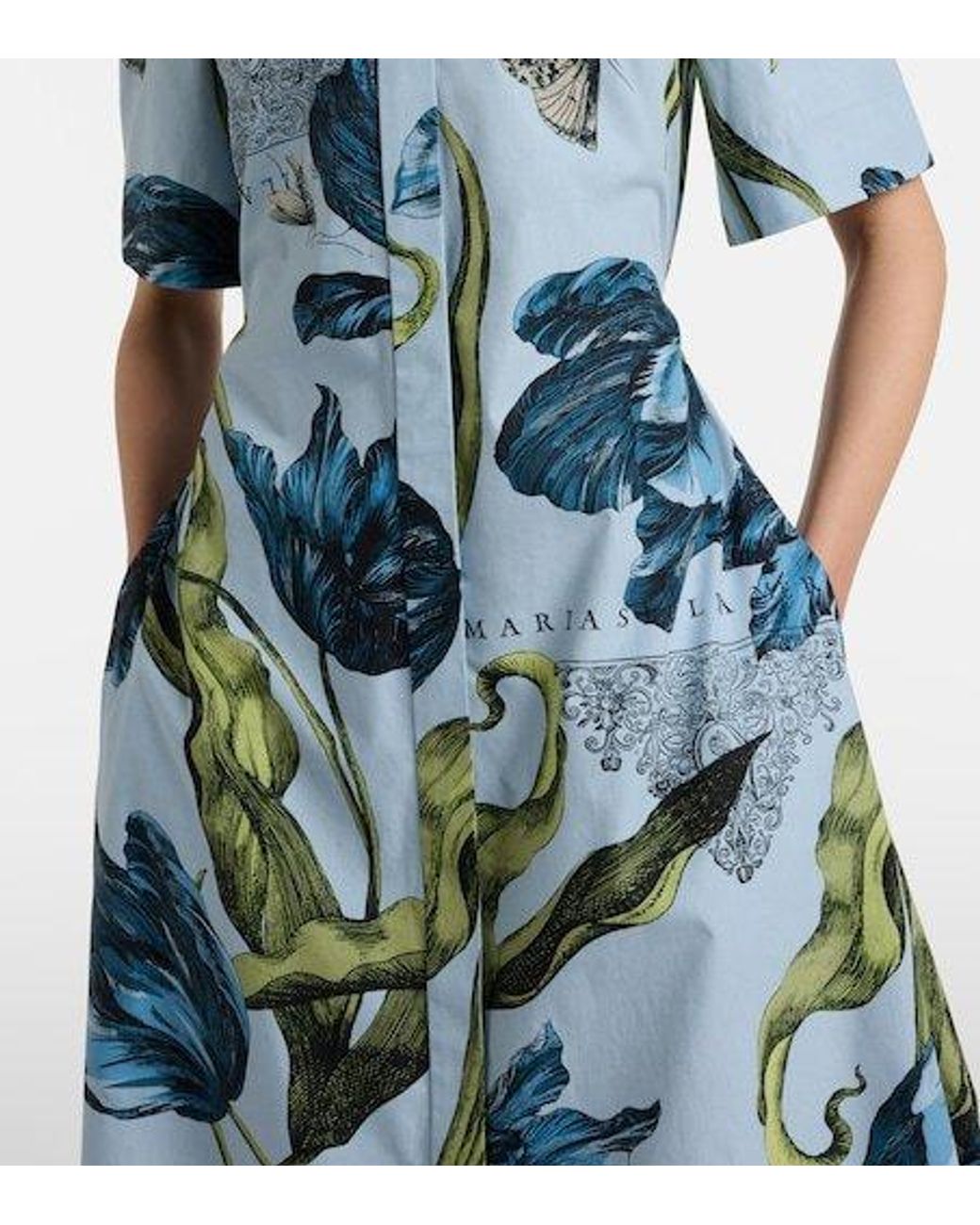 Erdem Blue Floral Cotton Midi Dress