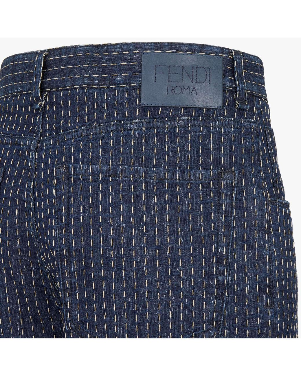 Fendi Blue Straight-Leg Topstitched Long Jeans for men