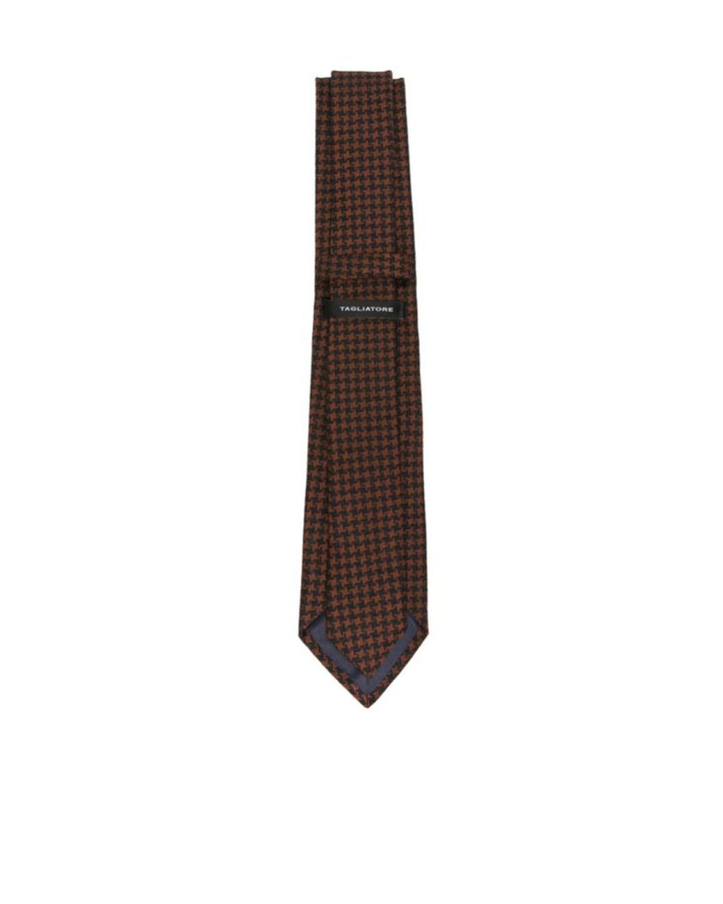 Tagliatore Brown Houndstooth Pattern Tie for men