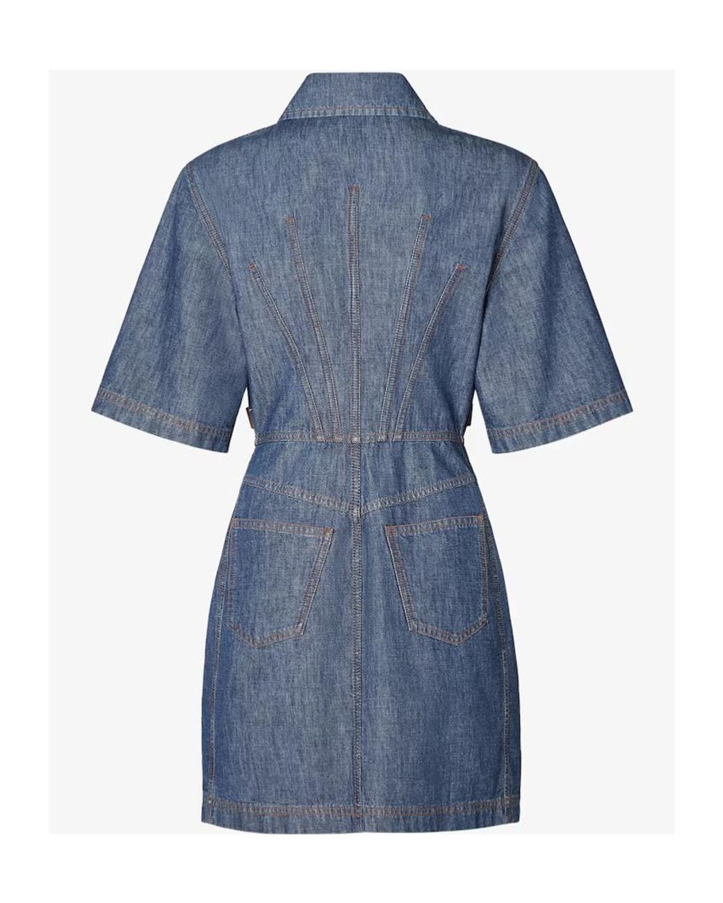 Fendi Blue Logo Detailed Denim Chambray Dress
