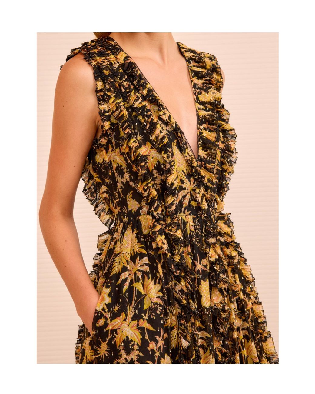 Ulla Johnson Metallic Botanical Print Sleeveless Maxi Dress