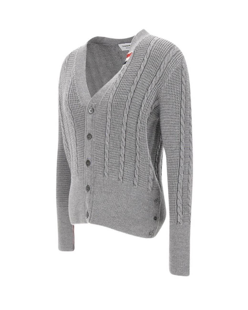 Thom Browne Gray V-Neck Buttoned Knitted Cardigan for men