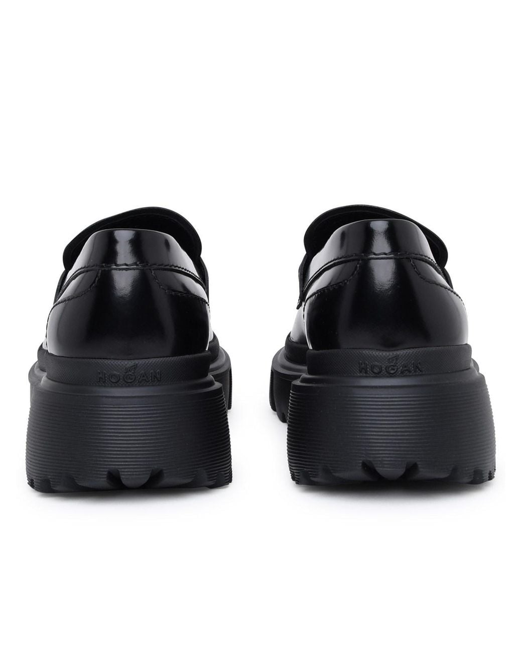 Hogan Black Logo Plaque Round-Toe Loafers
