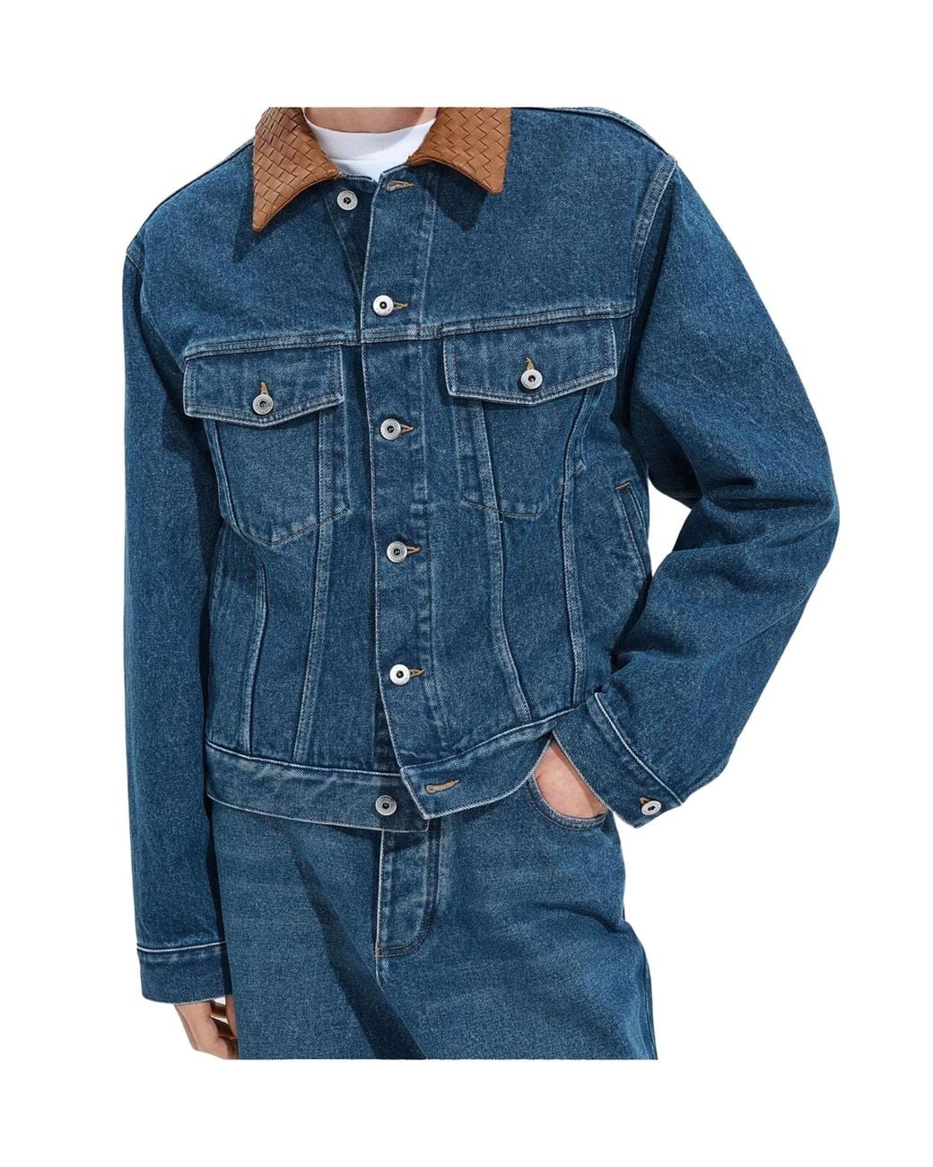 Bottega Veneta Blue Contrast Collar Denim Jacket for men