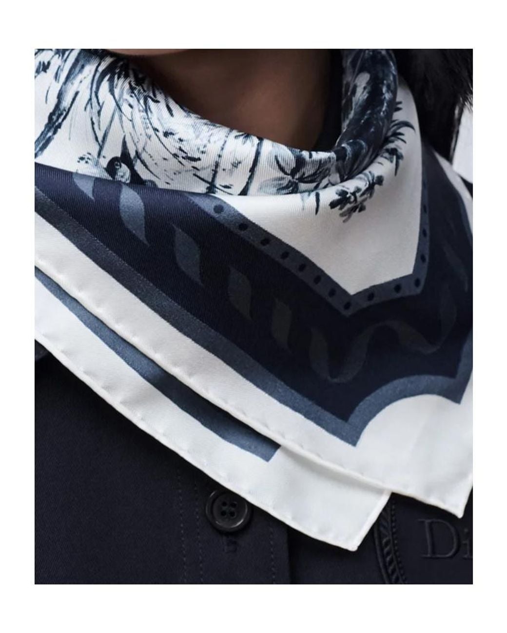 Dior Blue Toile De Jouy Floral Garden 90 Square Scarf