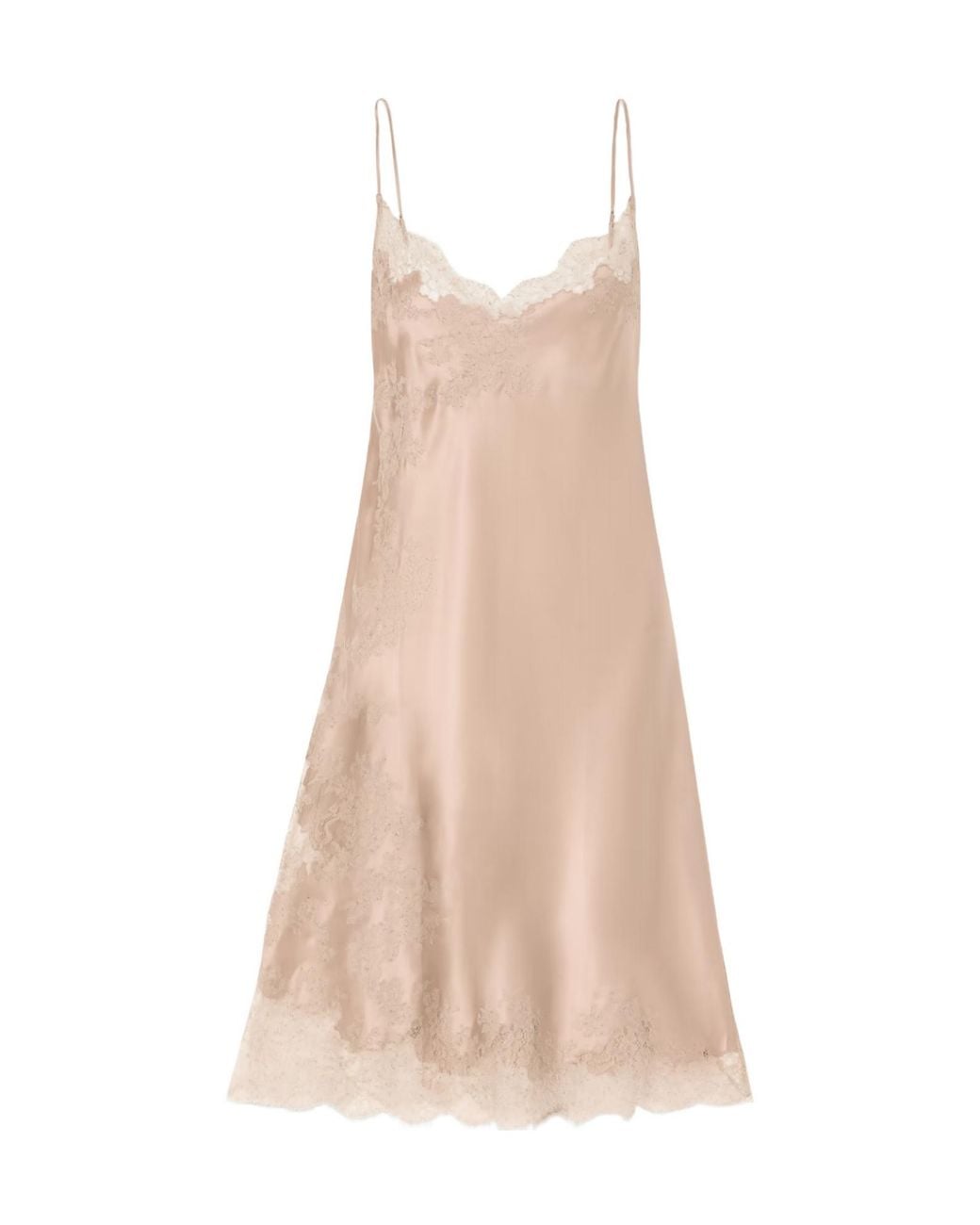 Carine Gilson Natural Lace-Trimmed Silk-Satin Midi Dress
