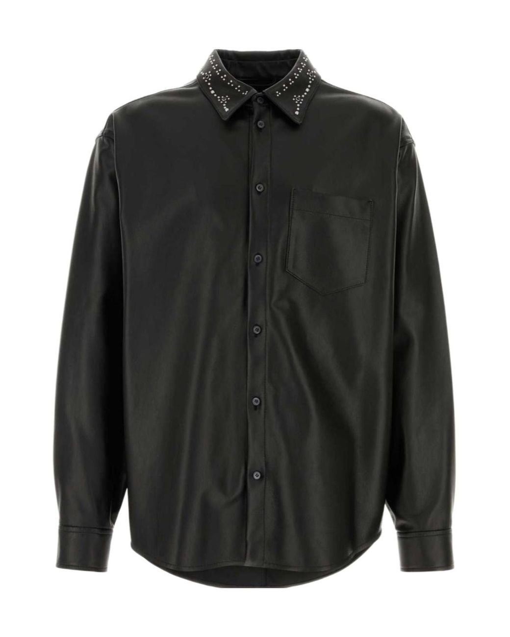 Marni Black Studded Collar Leather Shirt for men