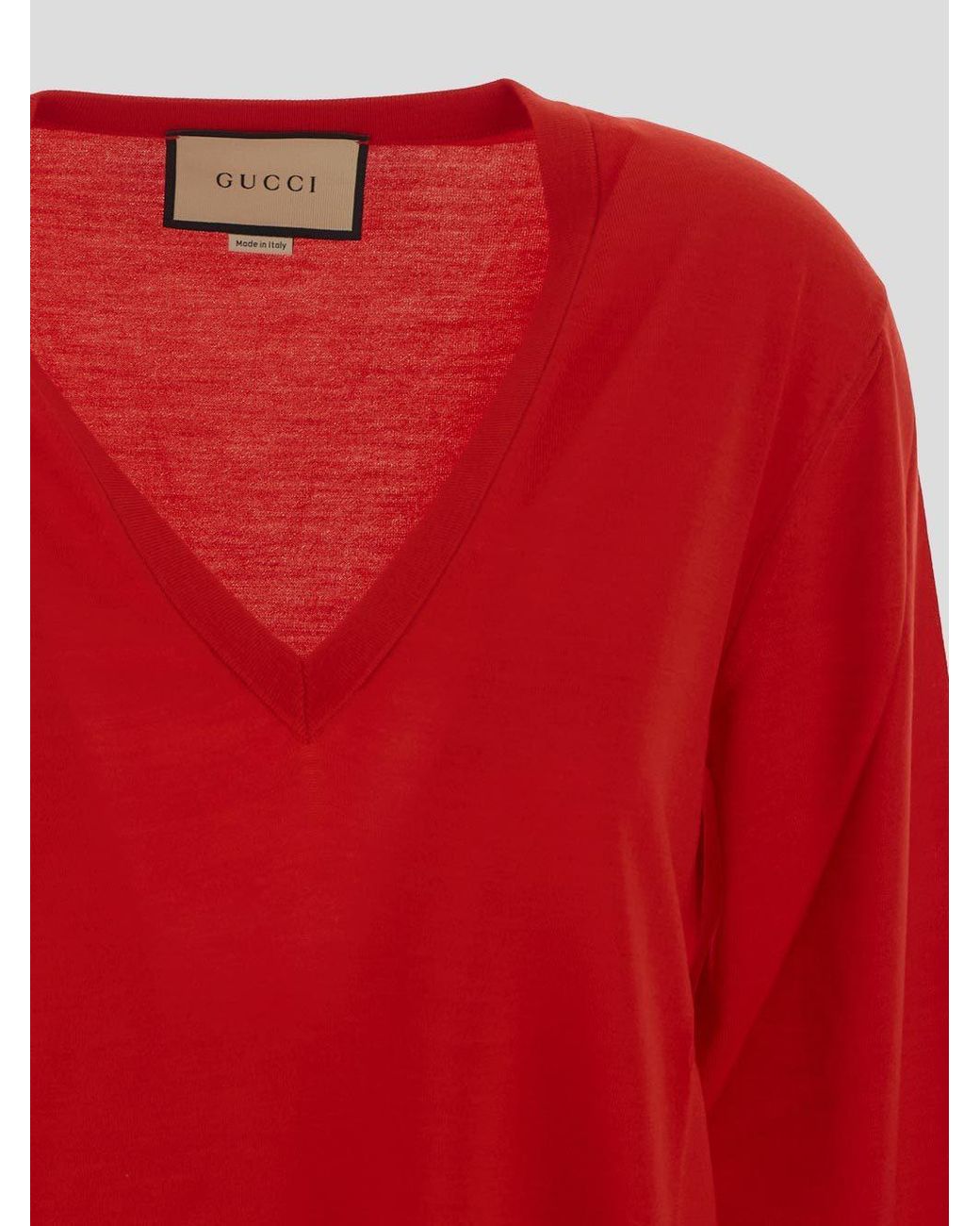 Gucci Red V-Neck Long-Sleeved Jumper