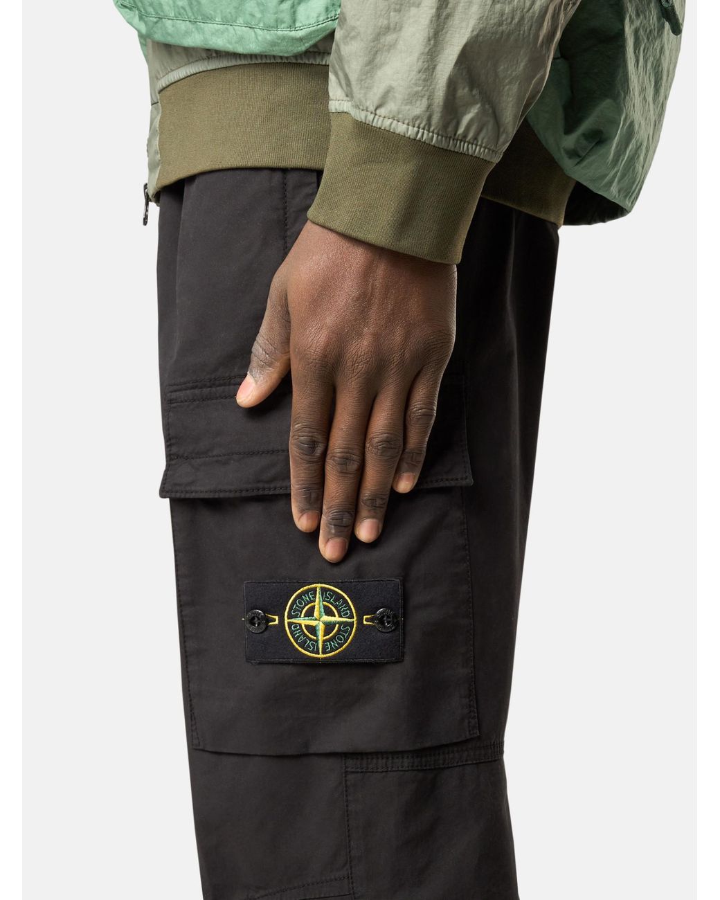 Stone Island Black Regular Tapered Fit Cargo Trousers for men